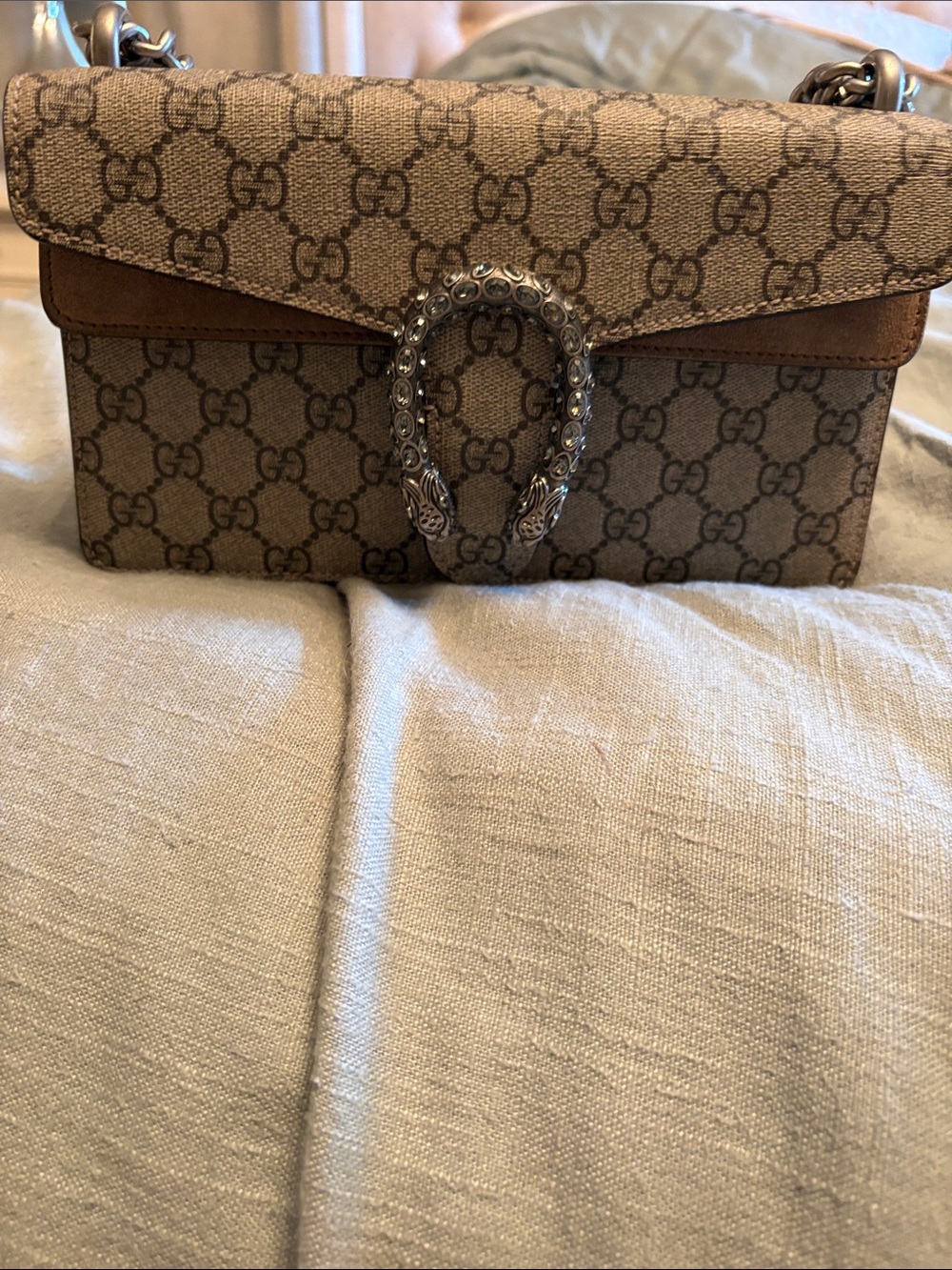 Gucci Beige Brown GG Supreme Crossbody with Horseshoe Hardware